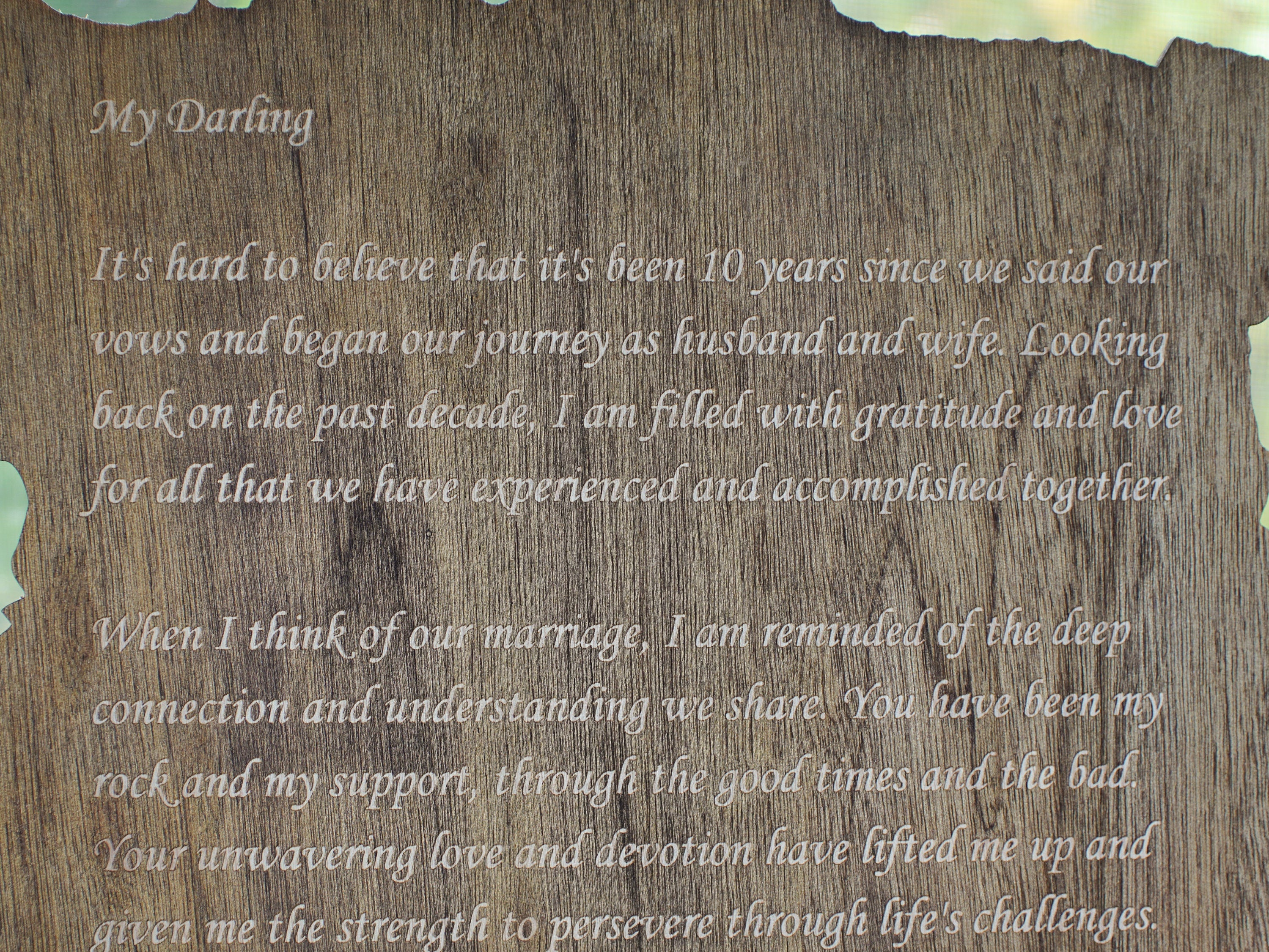 Custom Engraved Mahogany Love Letter - Rustic Forest Decor