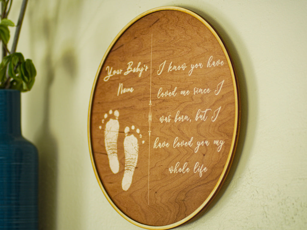 Engraved Footprint Name Sign: Personalized Wood Nursery Decor