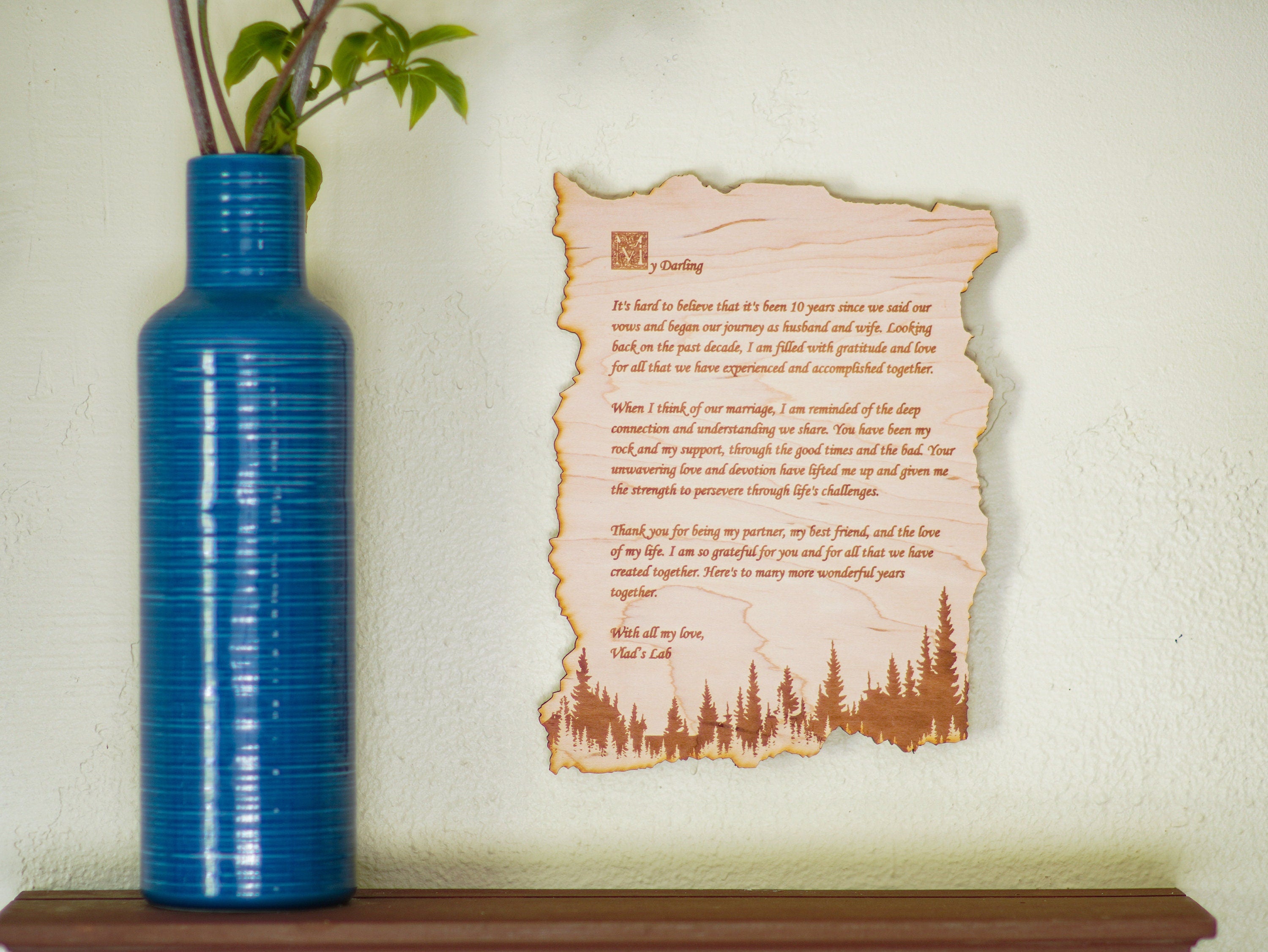 Custom Engraved Wooden Wall Plaque | Personalized Love Letter Gift for Anniversaries, Weddings