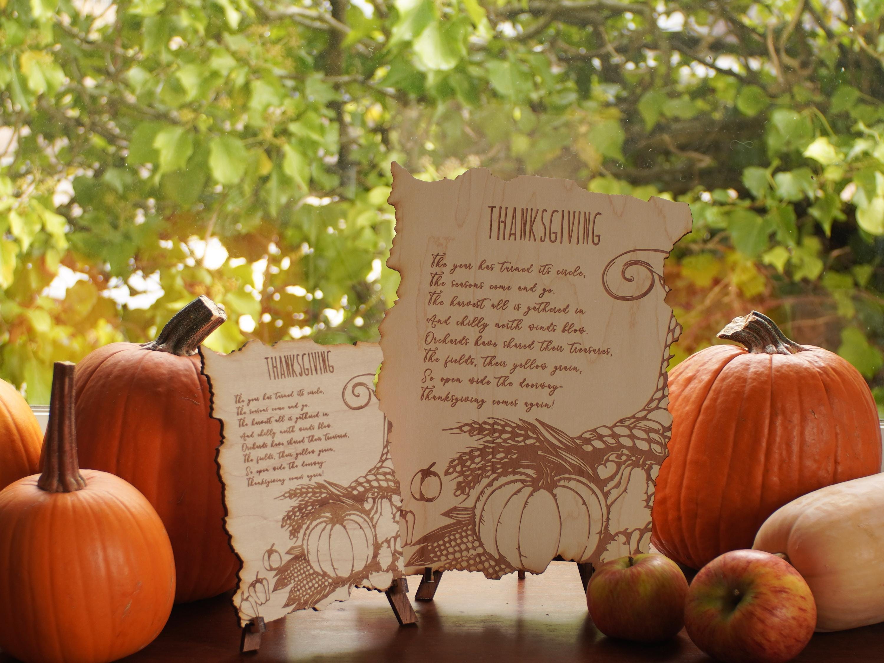 Thanksgiving engraved blessing | Poem with a stand | Large, medium and small.
