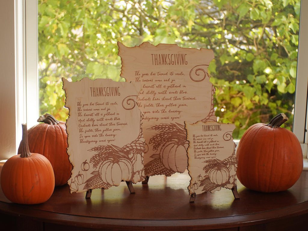 Thanksgiving engraved blessing | Poem with a stand | Large, medium and small.