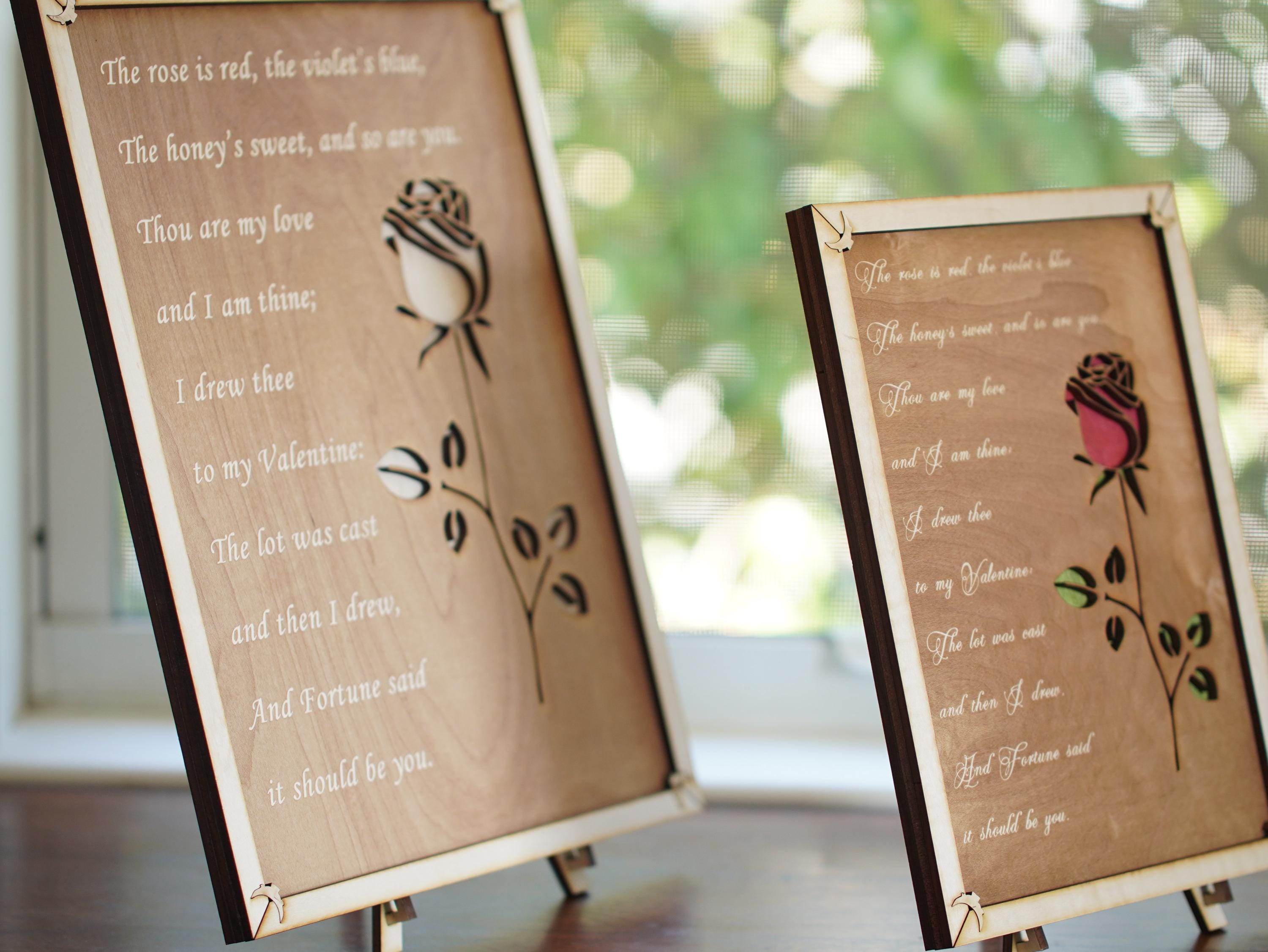 Roses are Red Valentine's engraved poem| Custom plaque with a stand | Personalized engraving