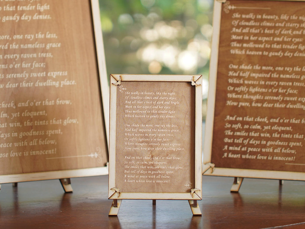 Laser Engraved Wood Plaque: Byron's 'She Walks in Beauty' Poem