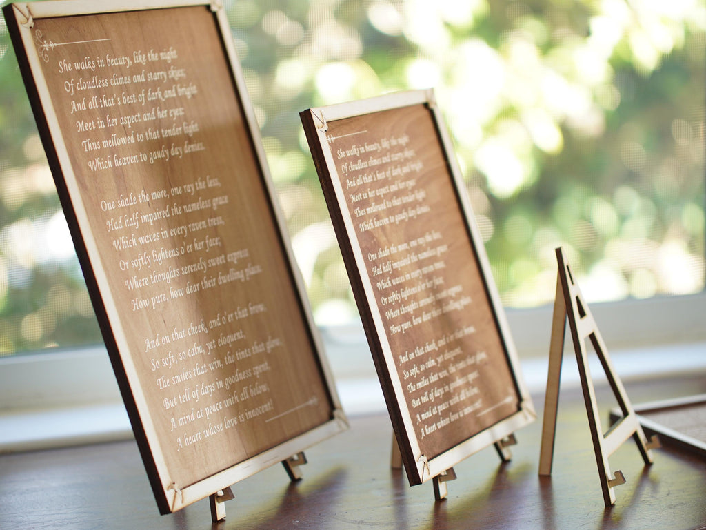 Laser Engraved Wood Plaque: Byron's 'She Walks in Beauty' Poem