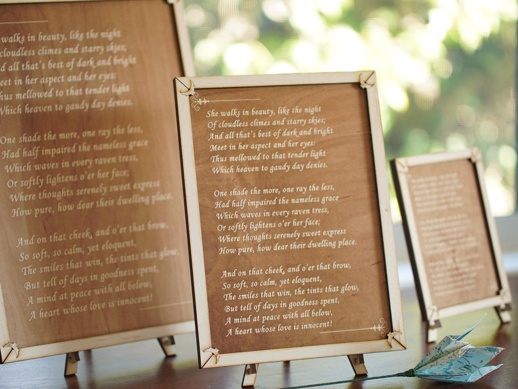 Laser Engraved Wood Plaque: Byron's 'She Walks in Beauty' Poem