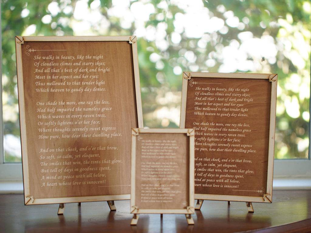 Laser Engraved Wood Plaque: Byron's 'She Walks in Beauty' Poem