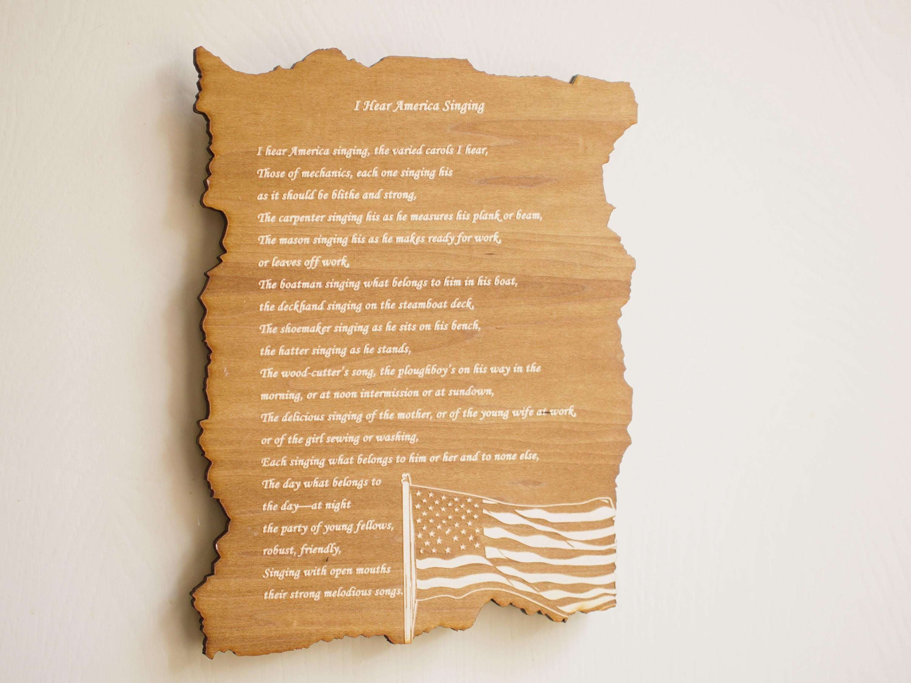 Engraved American Flag Wood Plaque - Patriotic Wall Decor, Personalized