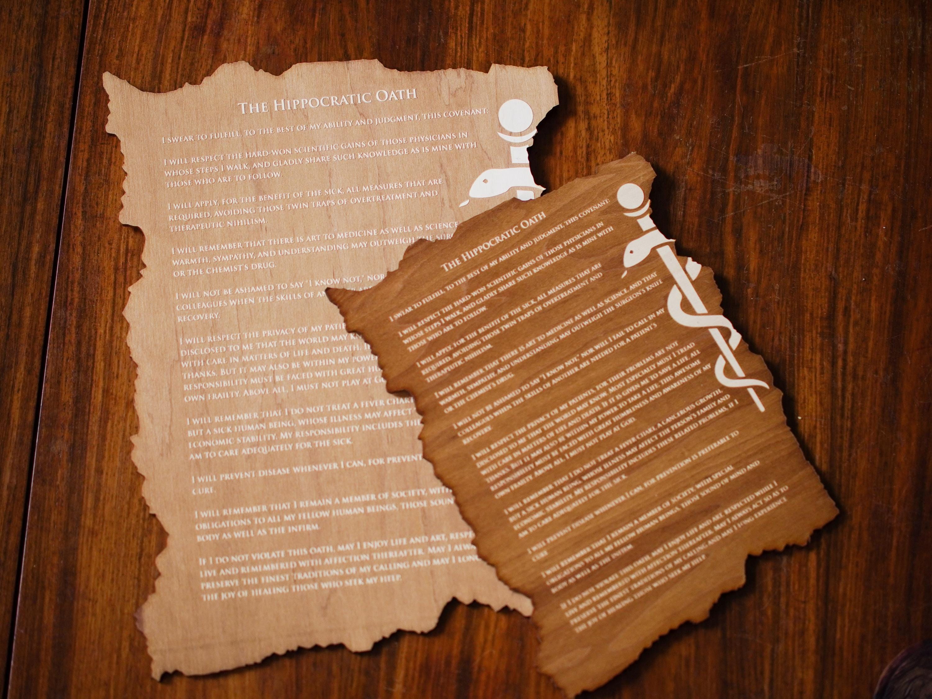 Engraved Hippocratic Oath Maple Plaque – Doctor Graduation Gift, Personalized