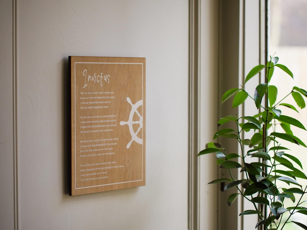 Engraved “Invictus” Poem Wood Plaque by William Ernest Henley – Inspirational Literary Wall Art – Graduation Gift