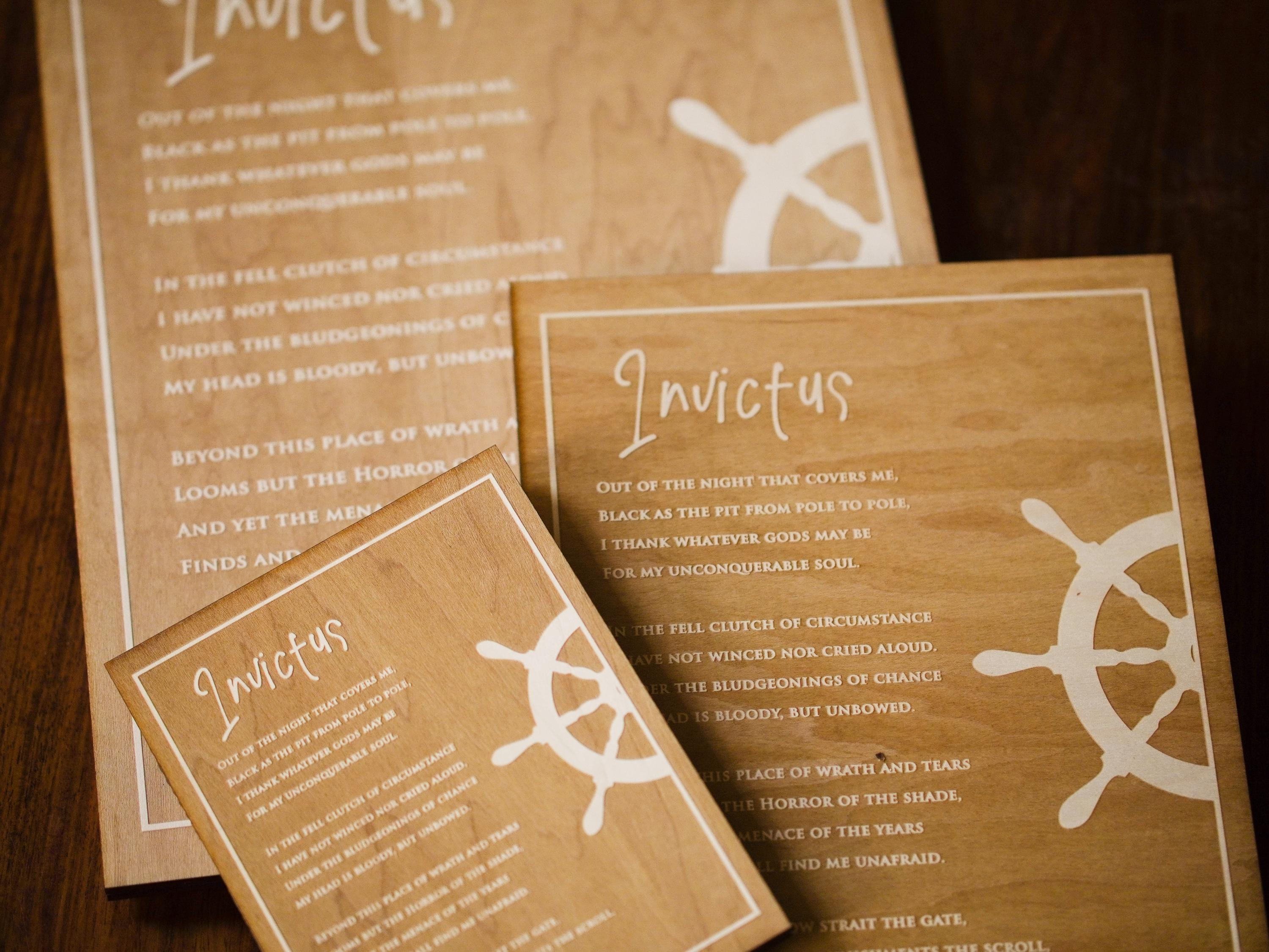 Engraved “Invictus” Poem Wood Plaque by William Ernest Henley – Inspirational Literary Wall Art – Graduation Gift