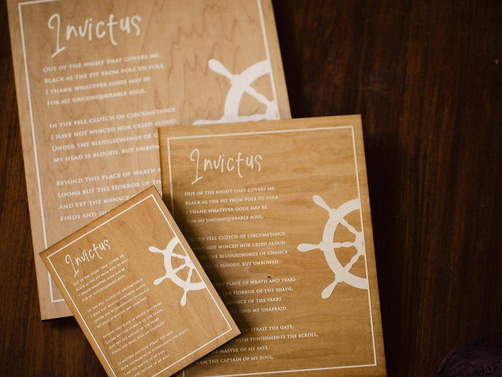 Engraved “Invictus” Poem Wood Plaque by William Ernest Henley – Inspirational Literary Wall Art – Graduation Gift