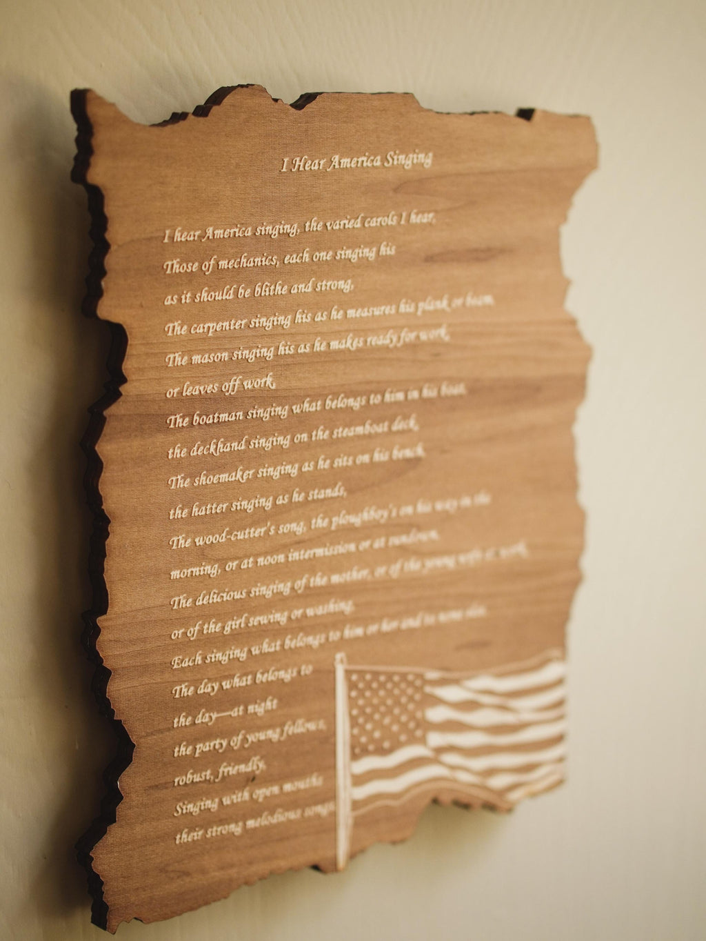 Engraved American Flag Wood Plaque - Patriotic Wall Decor, Personalized