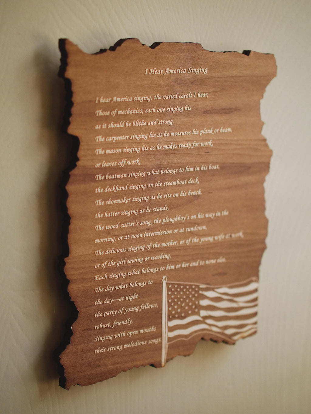 Engraved American Flag Wood Plaque - Patriotic Wall Decor, Personalized