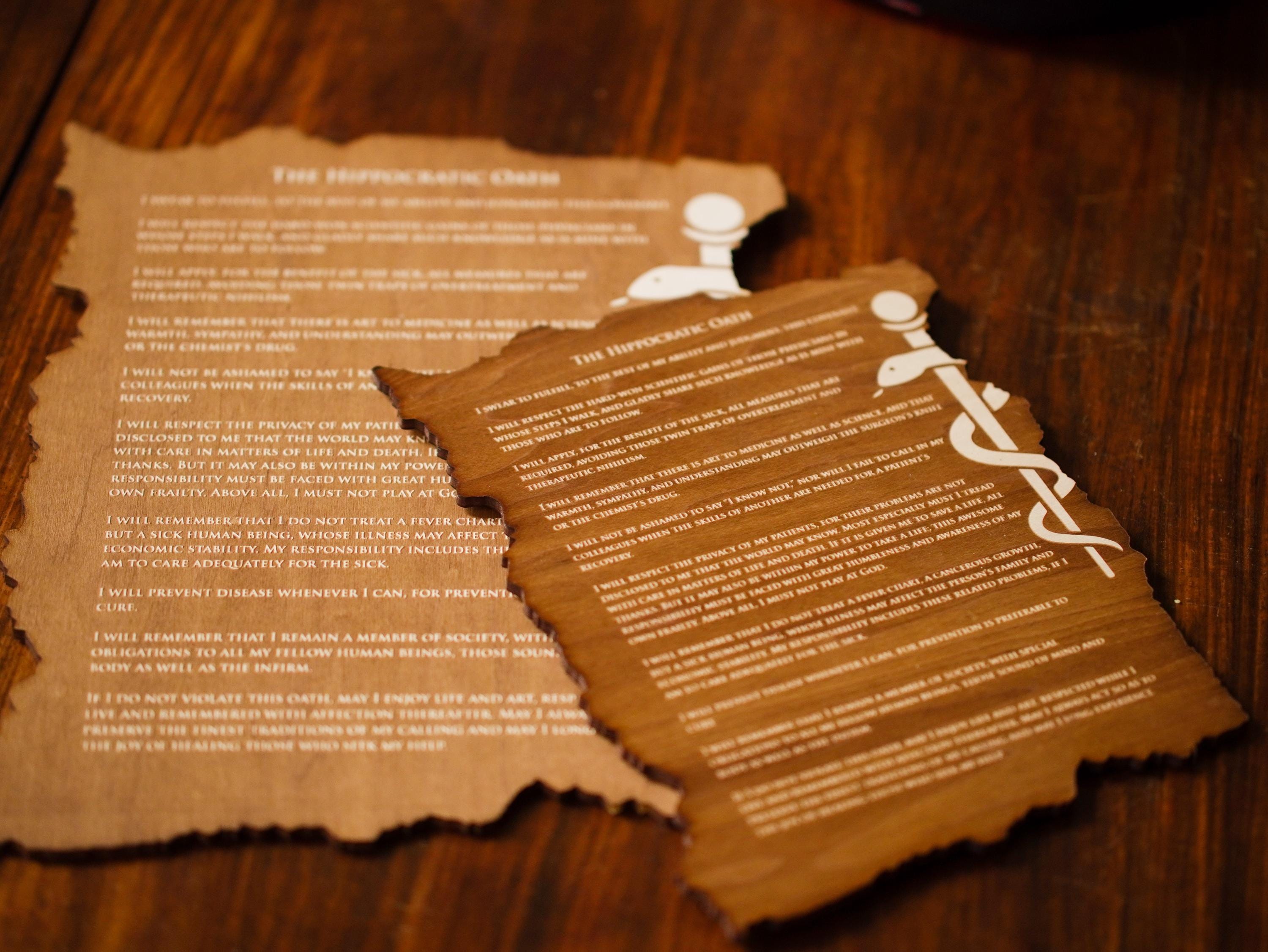 Engraved Hippocratic Oath Maple Plaque – Doctor Graduation Gift, Personalized