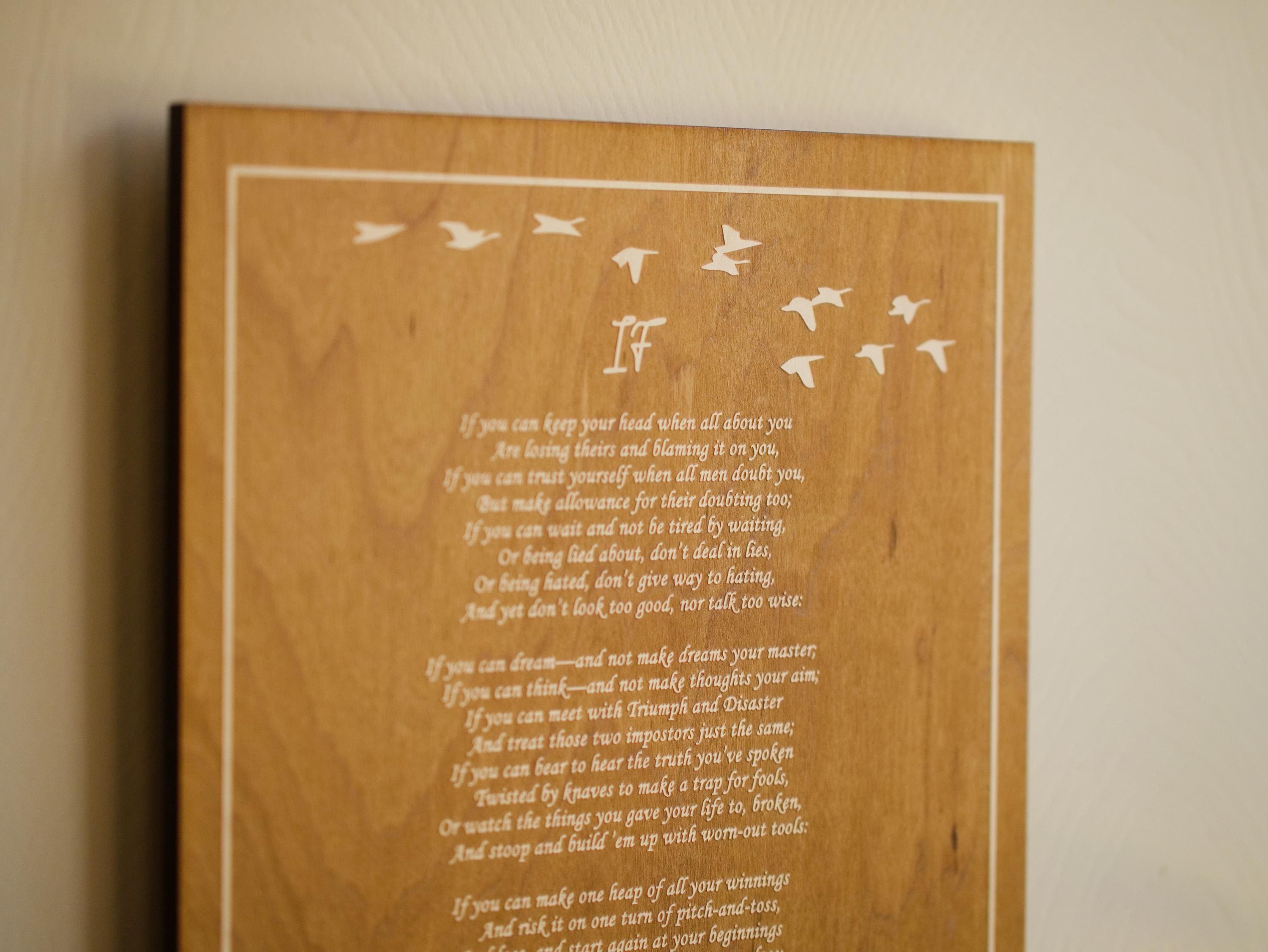 Engraved 'If' Poem Wood Plaque – Rudyard Kipling Literary Wall Art