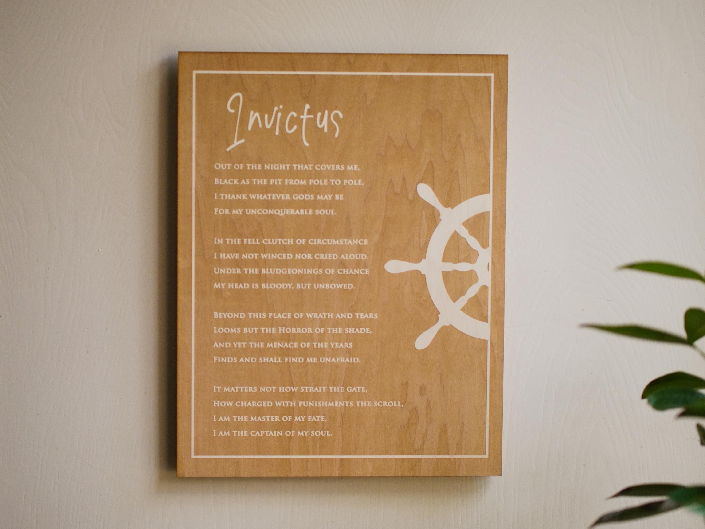 Engraved “Invictus” Poem Wood Plaque by William Ernest Henley – Inspirational Literary Wall Art – Graduation Gift