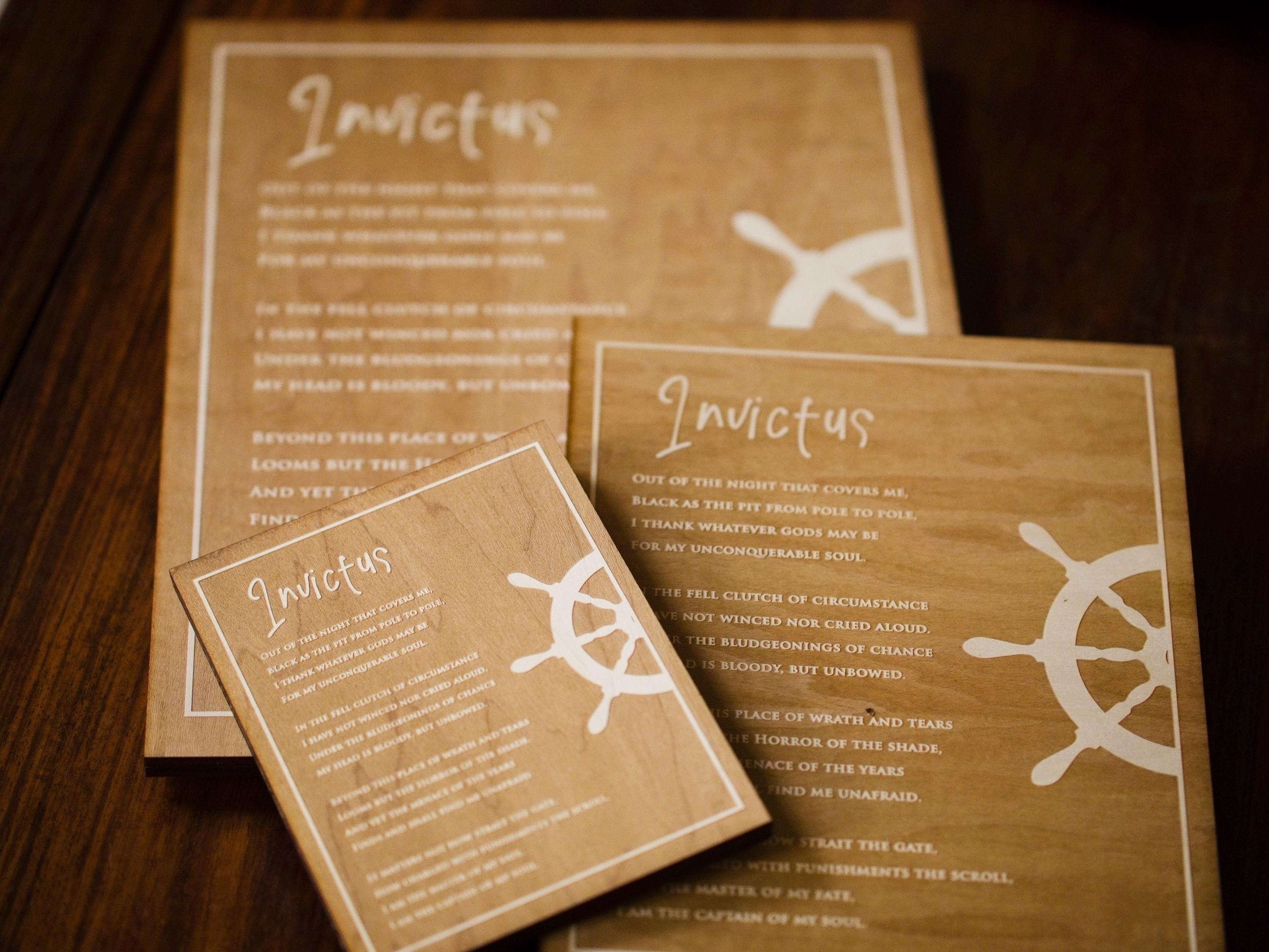 Engraved “Invictus” Poem Wood Plaque by William Ernest Henley – Inspirational Literary Wall Art – Graduation Gift