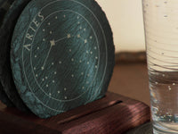 Thumbnail for Personalized Constellation slate coaster set with walnut holder.