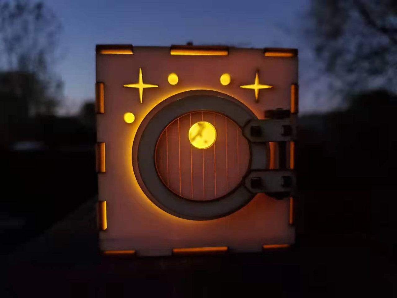 Nature lantern with a functioning door.