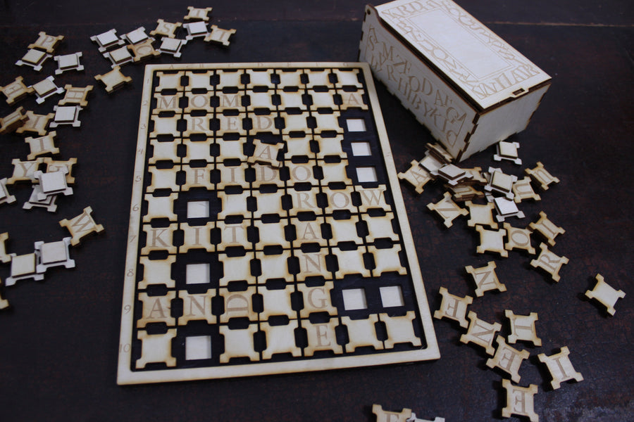 Crossword Spelling Game. Children development game. Vocabulary building wooden toy.