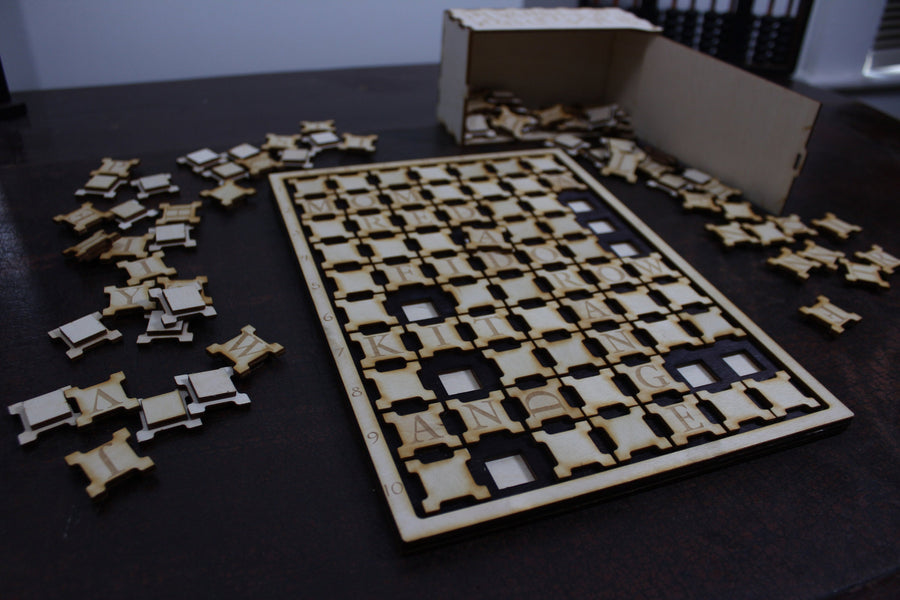 Crossword Spelling Game. Children development game. Vocabulary building wooden toy.