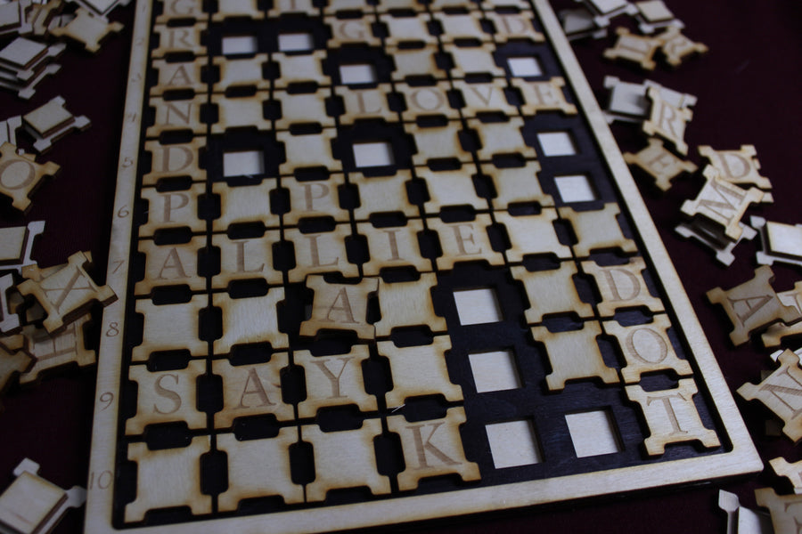 Crossword Spelling Game. Children development game. Vocabulary building wooden toy.